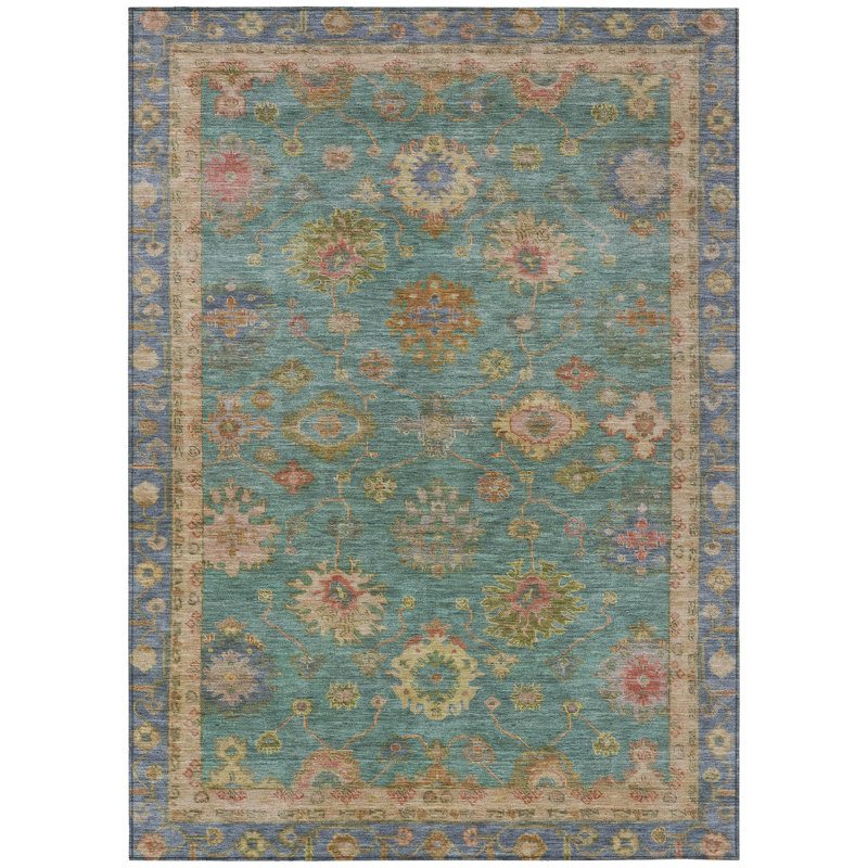 Machine Washable Indoor/Outdoor Xhevrie Teal Rug, Rectangle 8' x 10'