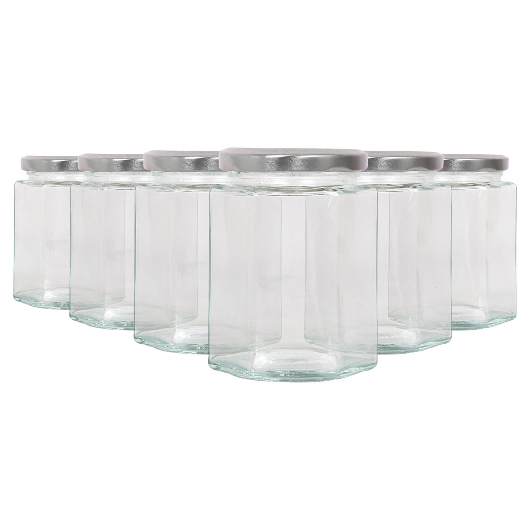 Argon Tableware Silver 250Ml Hexagonal Glass Jam Jars With Lids - Pack Of 6 - Image 3