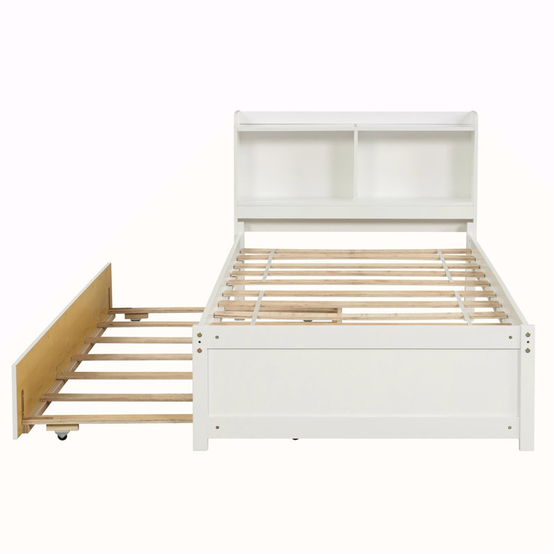 Lit simple avec lit gigogne, bibliothèque, blanc, 36.7" H x 41.74" W x 85.04" D, White