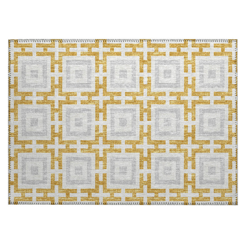 Loreen Washable Geometric Indoor / Outdoor Rug, Rectangle 1'8" x 2'6"
