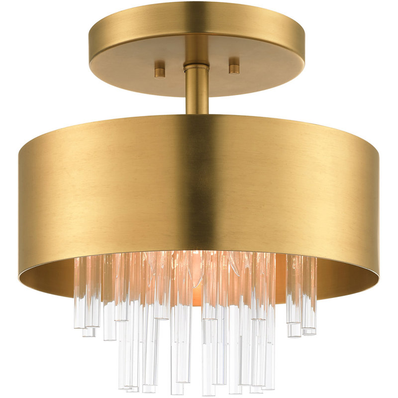 Elysian Crystal Rod 3-Light Brass Drum Indoor/Outdoor Ceiling Fixture