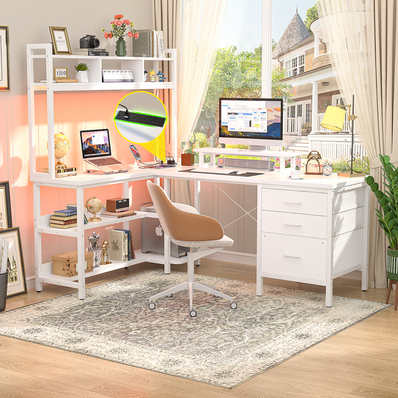 Shelburne 58.7'' W L-Shaped Computer Desk with Tall Hutch,Corner Desk, White
