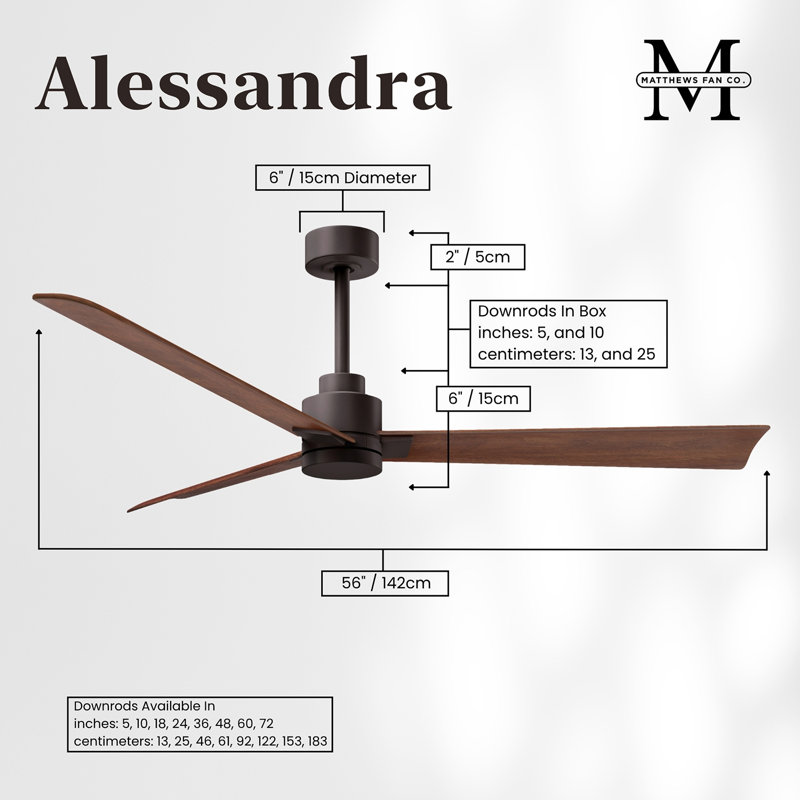 Alessandra Outdoor Downrod Ceiling Fan, Walnut, Textured Bronze