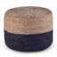 Pouf rond de 18 pouces de large en jute tressé à la main bleu marine et naturel