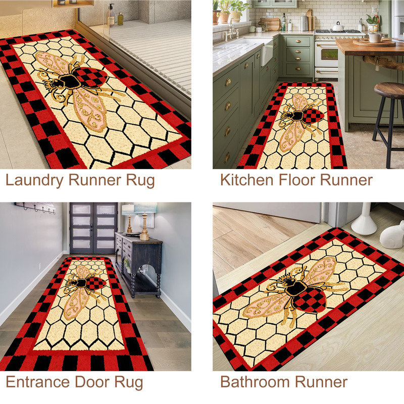  Tapis d'intérieur antidérapant pour l'extérieur, 24 po x 36 po, abeille Buffalo, Buffalo plaid bee, 24"x36"