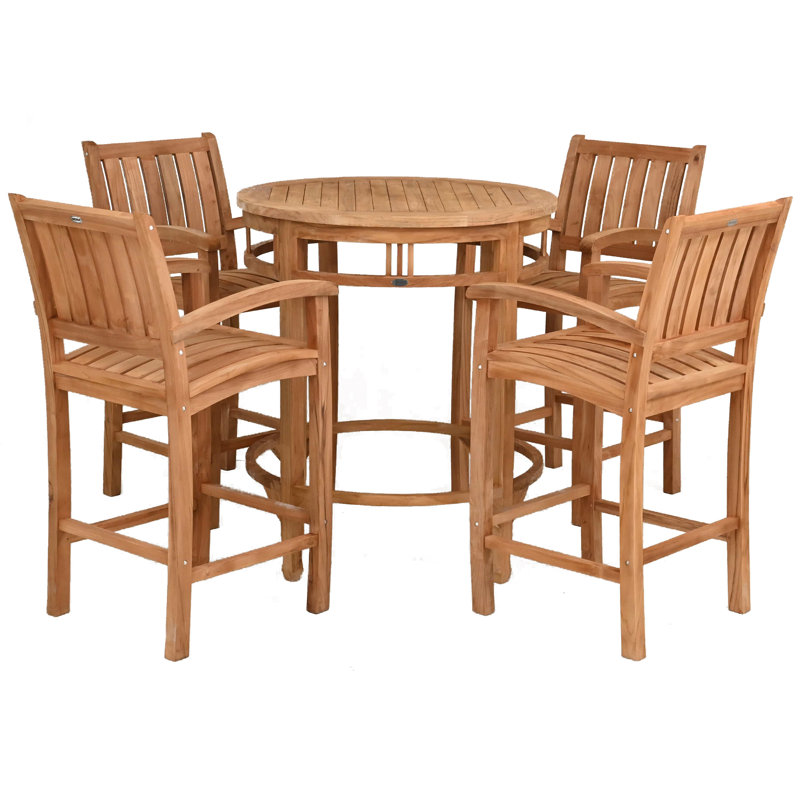 Ensemble bistro en teck avec table de bar ronde et tabourets Abacho avec accoudoirs, H 43 po x L 38 po x l 38 po, 4