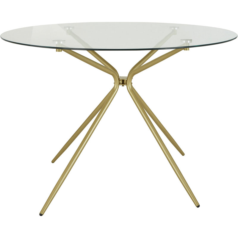 Orrum Round Glass Top Metal Base Dining Table, Brass