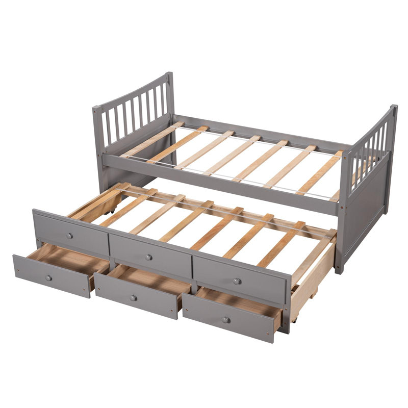 Coverson Twin Storage Platform Bed, Solid Wood Bed with 6 Drawers, Dark Gray