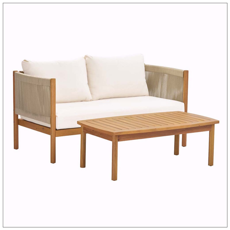 Ensemble de causeuse et table basse d'extérieur avec cadre en bois d'acacia