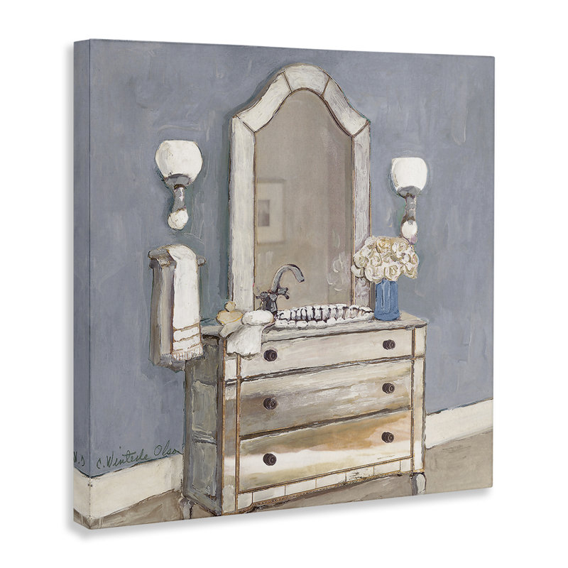 Lavabo de salle de bain et toile miroir, design par Charlene Olson, H 36 po x l 36 po