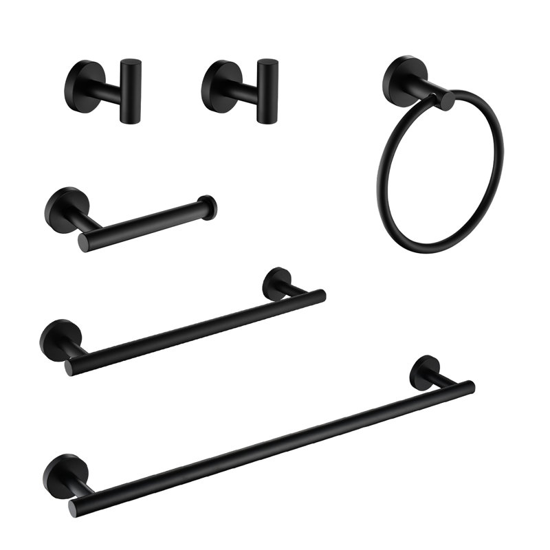Wall Mounted 6 Piece Bathroom Towel Rack - Stainless Steel, Matte Black, Stylish Design, Scratch-, Rust-, Easy Installation For Different Locations Steel Mount, Elegant Style, Simple Various Areas
