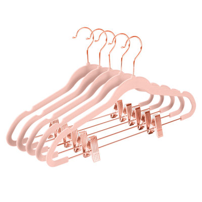 Cintres en velours de qualité supérieure avec pinces (paquet de 20) cintres à jupe mince - cintres de tenue en feutre antidérapants - rosé - crochets cuivre / or rose, cintres pour chemises peu encombrantes