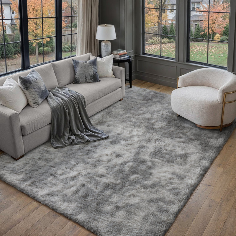 Tapis à poil long Tie Dye, Rectangle 5 pi x 7 pi, Gris