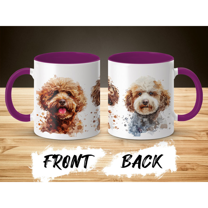Three Adorable Watercolor Doodle Dogs 11oz Coffee Mug, Purple, 3