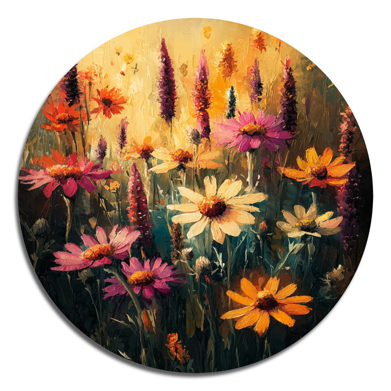 Fleurs sauvages dans des tons pastels impressionnistes II - Art mural rond en métal Wildflowers, H 29 po x l 29 po