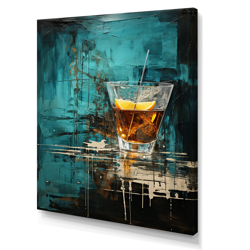 Turquoise Vesper Vibrance Twilight Cocktail I - Art mural cocktails, H 32 po x l 24 po x P 1 po