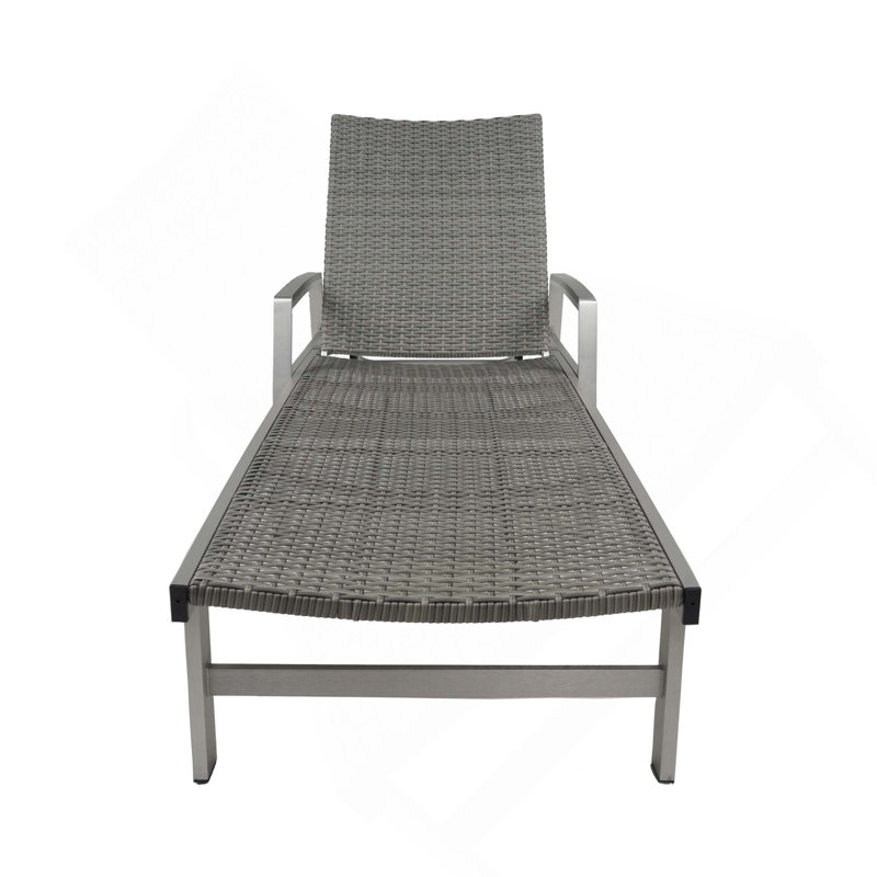 1PC Patio Aluminum Frame Chaise Lounge With Armrest, 1
