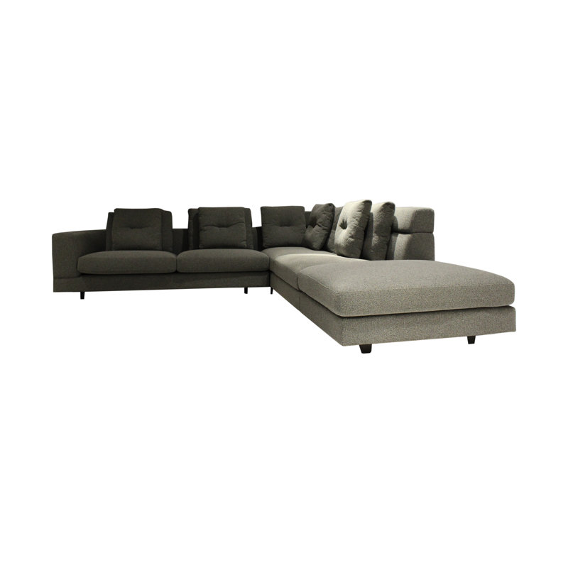 Canapé modulaire de coin avec repose-pieds Nirvana, Gris-noir bouclé, Accoudoir à gauche (vu de face)