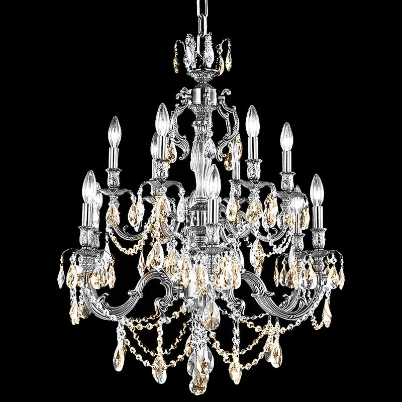 Brindisi 12 - Light Chandelier, Golden Teak, Swarovski Strass, Monaco Bronze