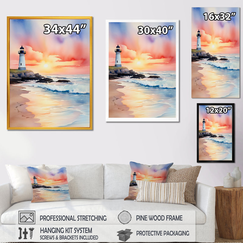 Coucher de soleil sur la plage 3 - Art mural plage, Cadre photo noir, H 32 po x l 24 po x P 1 po