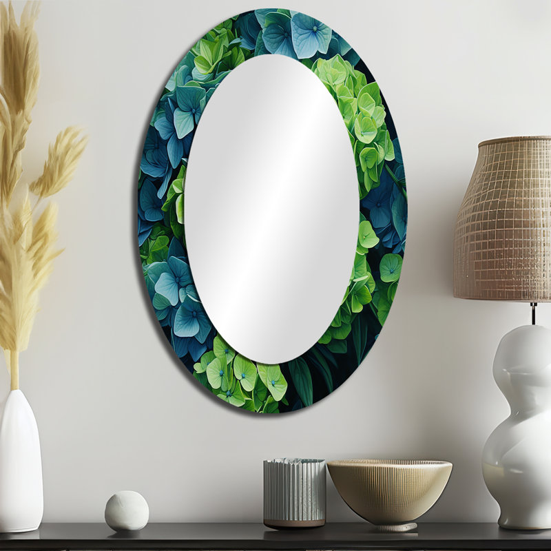Green Blue Hydrangea Emerald Blooms - Hydrangea Mirror, Traditional Decorative Wall Mirror, Printed Metal Art, 40" x 30"