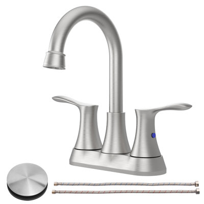 Robinet de lavabo de salle de bain en nickel brossé - 2 avec ensemble de bonde escamotable, débit de 1,5 gallon par minute, métal, évier de processus d'installation sans effort, débit de 4 po, fabrication en métal, guide facile