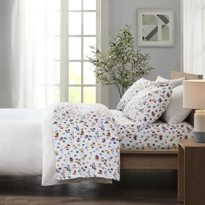 Ensemble de draps en flanelle 4 pièces, motif village blanc, 100 % coton, ultra doux au toucher, lavable à la machine. Comprend un drap plat, un drap-housse et 2 taies d'oreiller.