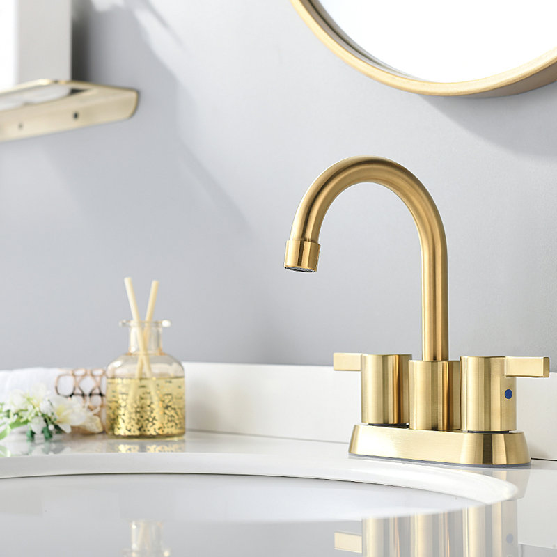 Centerset 2-handle Bathroom Faucet with Drain Assembly, Brushed Gold
