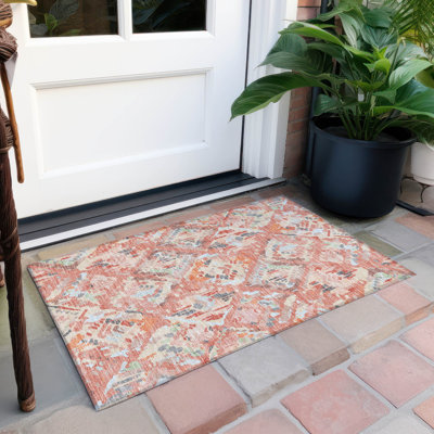 Machine Washable Indoor/Outdoor Christain ACN1328 Coral Rug