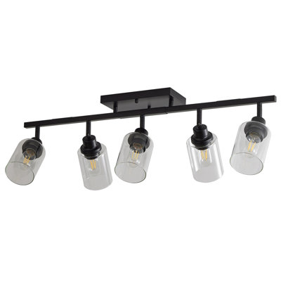 5-Light Track Lighting Kit Black Track Lighting Fixtures Bathroom Wall Sconces Ceiling Mount Kitchen Tracking Lights, Rotatable Spotlight with Clear Glass Shade for Kitchen Shop Hallway