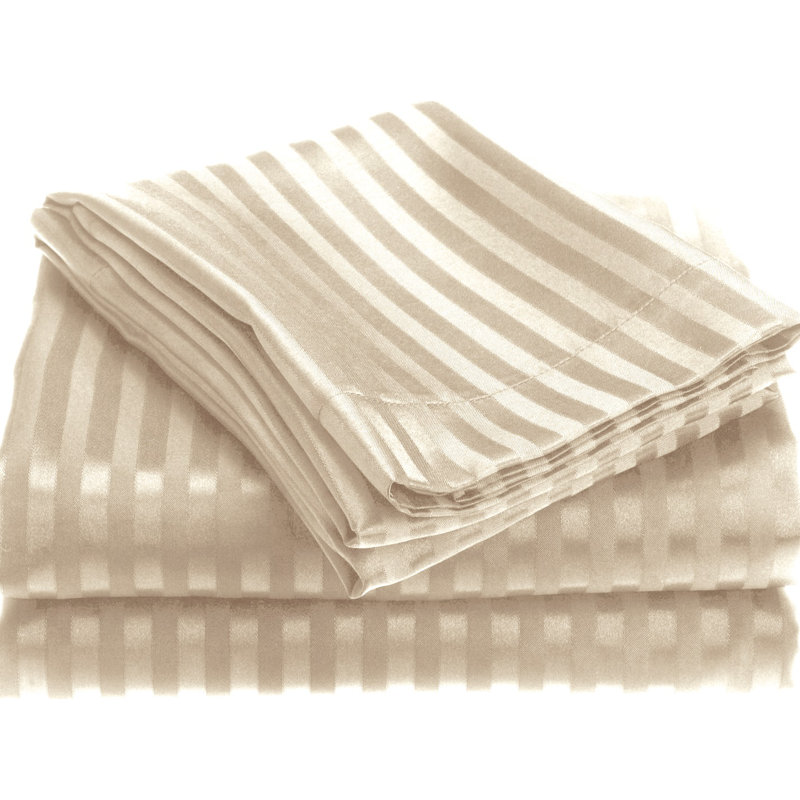Microfiber Striped Sheet Set, Full/Double, Ivory