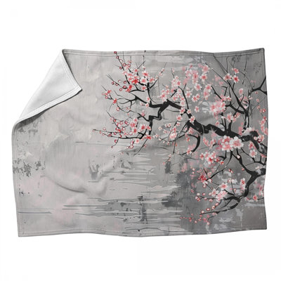 Jeté en molleton Cherry Blossom - Jetés floraux pour canapés ou lits
