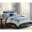 7 pièces courtepointe réversible double / grand avec taies décoratives assorties - bleu marine, bordure solide, matériau en microfibre pour l'euro et oreillers de conception traditionnelle, facile d'entretien