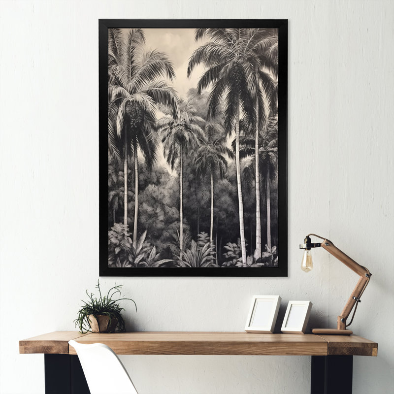«Black and White Palm Paradise I», reproduction sur toile, H 32 po x l 16 po x P 1 po, Cadre photo noir simple