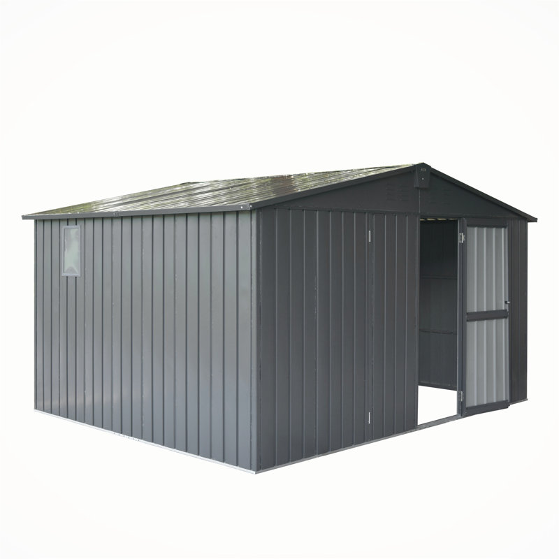 11’x9’ Heavy-Duty Galvanized Steel Storage Shed – Lockable Outdoor Shed with Windows & Ventilation for Patio, Garden & Tool Organization