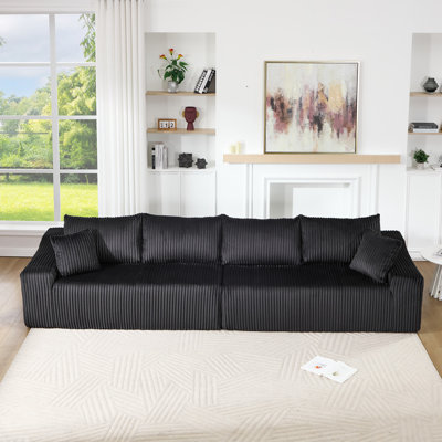 Boneless Modern Spacious Upholstered Corduroy Modular Sectional Sofa With 2 Pillows
