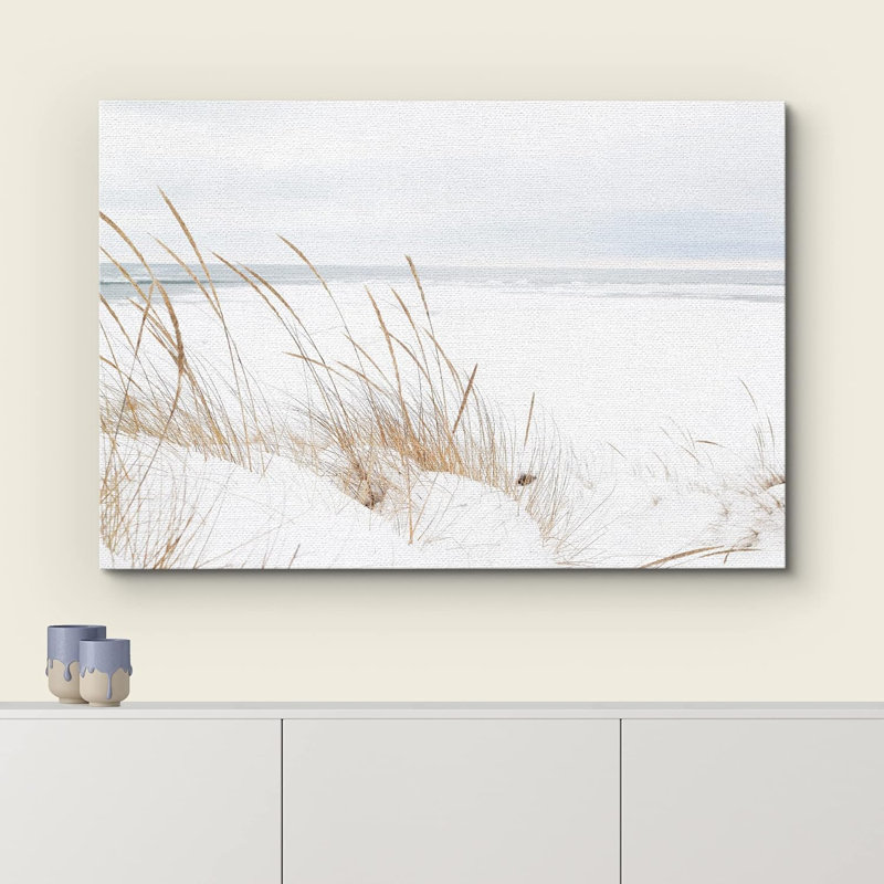 «Coastal Beach Snow and Plants On Beach Shore Nature Wilderness Photographie Modern Rustic Scenic Relax Calm on Canvas