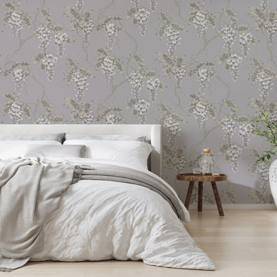 Zen Floral Metallic Wallpaper Double Roll
