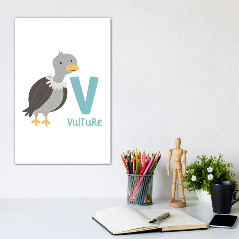Animal Alphabet - V - impression d'art graphique, H 12 po x l 8 po x P 0,75 po, Toile tendue, Pas de tapis