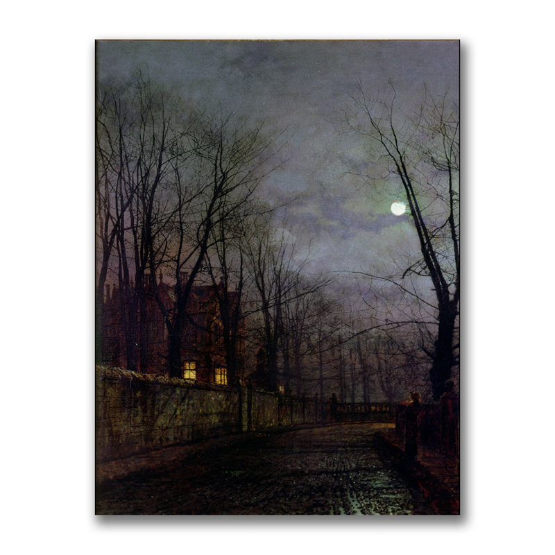 « moonlit street scene ii » par john atkinson grimshaw, reproduction d’art sur toile tendue, H 24 po x l 18 po x P 2 po