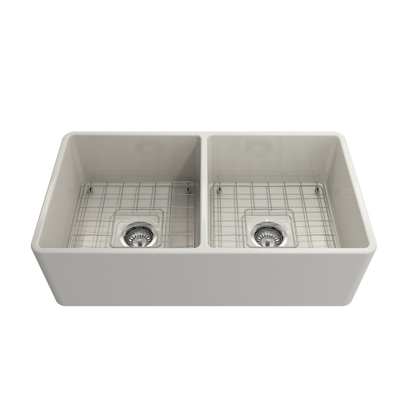 33'' L Farmhouse / Apron Double Bowl Fireclay Kitchen Sink, Sapphire Blue
