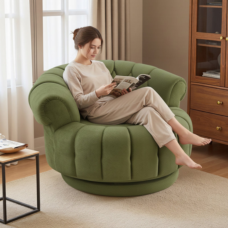 45.9"W 360° Swivel Accent Barrel Chair, Green