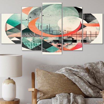 Boho Landscape Earthy Green Unapologetic Pink II - Modern Geometric Wall Decor - 5 Panels