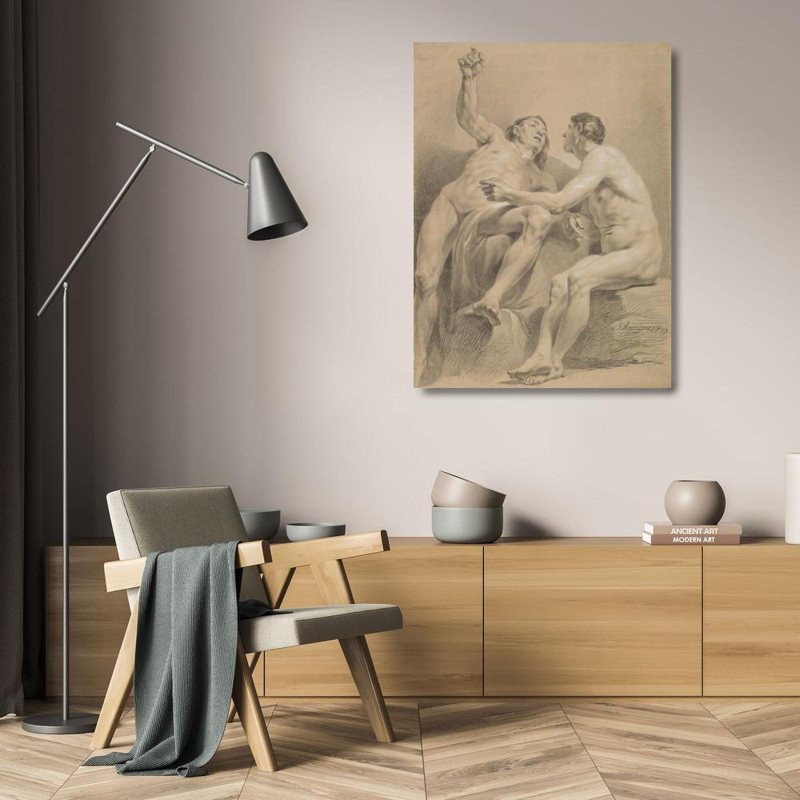 "Two Male Nudes, One Seated and One Semi-Reclining" by  Jakob Matthias Schmutzer - Gallery Wrap Canvas Wall Art