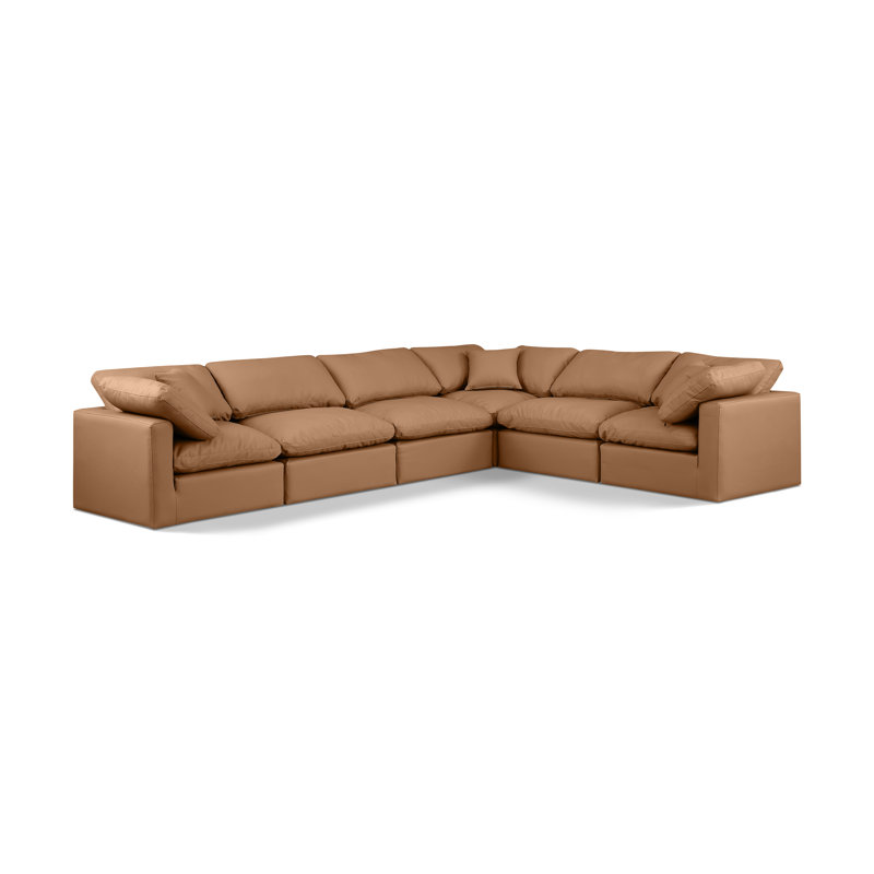 Itala Upholstered L-Shaped Sectional Reversible, Cognac Vegan Leather