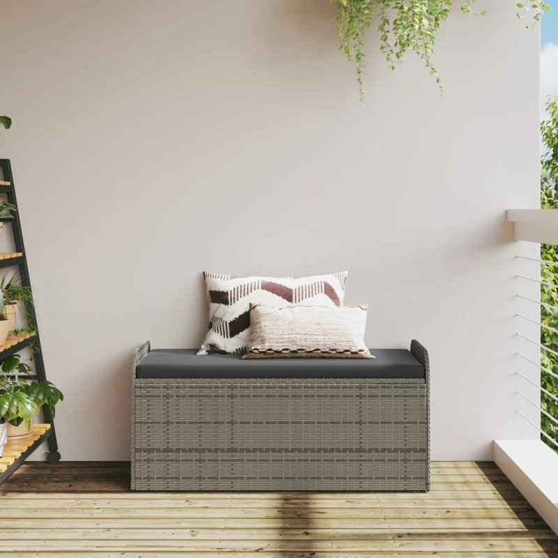Banc de rangement avec coussin Vidaxl, H 20,5 po x l 45,3 po x P 20,1 po, Noir, Gris