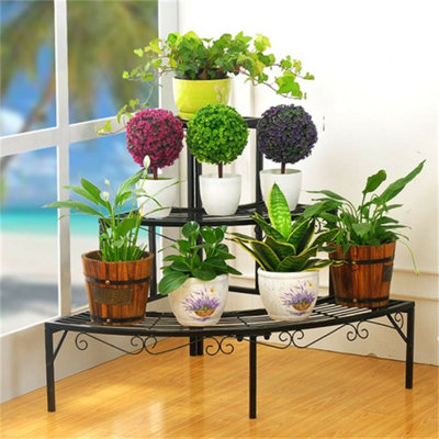 3 Tier Metal Corner Plant Stand Quarter Round Planters Ladder Display Holder Home Garden