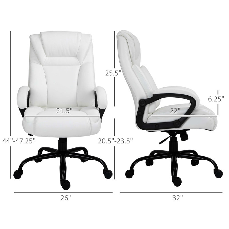 Computer Desk Chair with PU Leather  Upholstery, Adjustable Height and Swivel Wheels, White