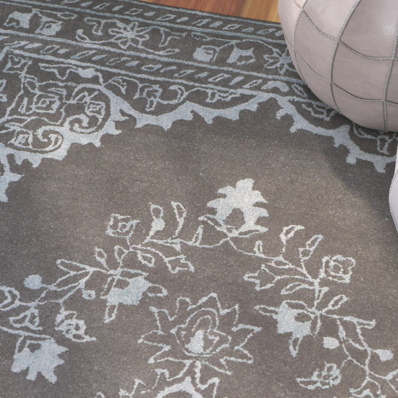 Tapis gris foncé en viscose / laine touffeté à la main Samaniego, Rectangle 8 pi x 10 pi