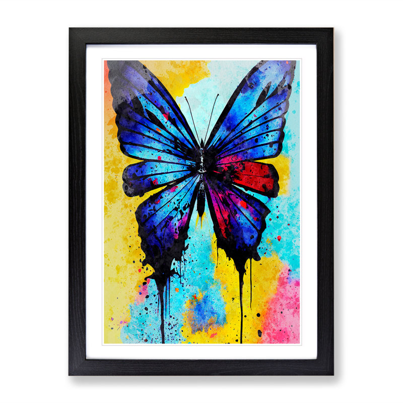 Butterfly With Dripping No.3 - Single Picture Frame Painting, 64cm H x 46cm W x 2cm D, Black